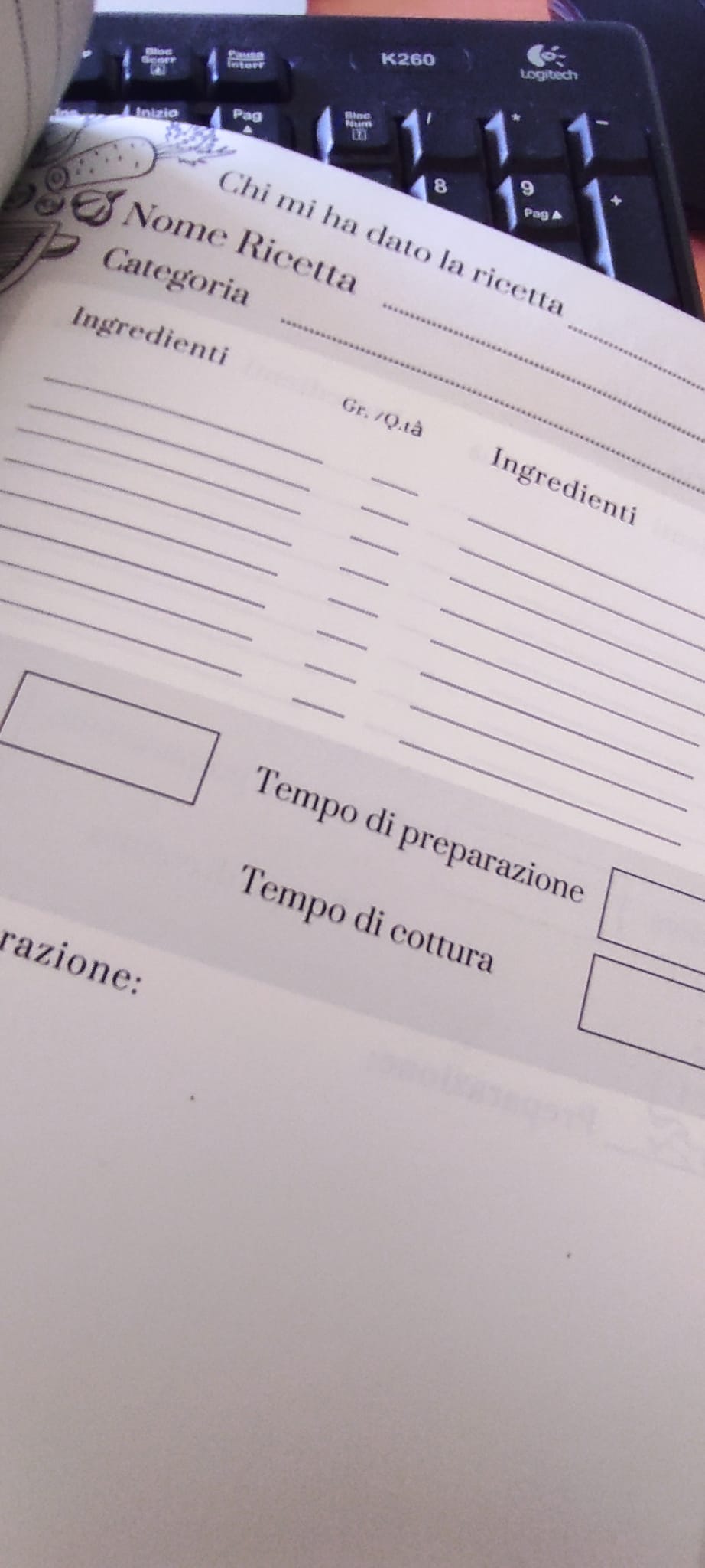 IL MIO RICETTARIO da SCRIVERE